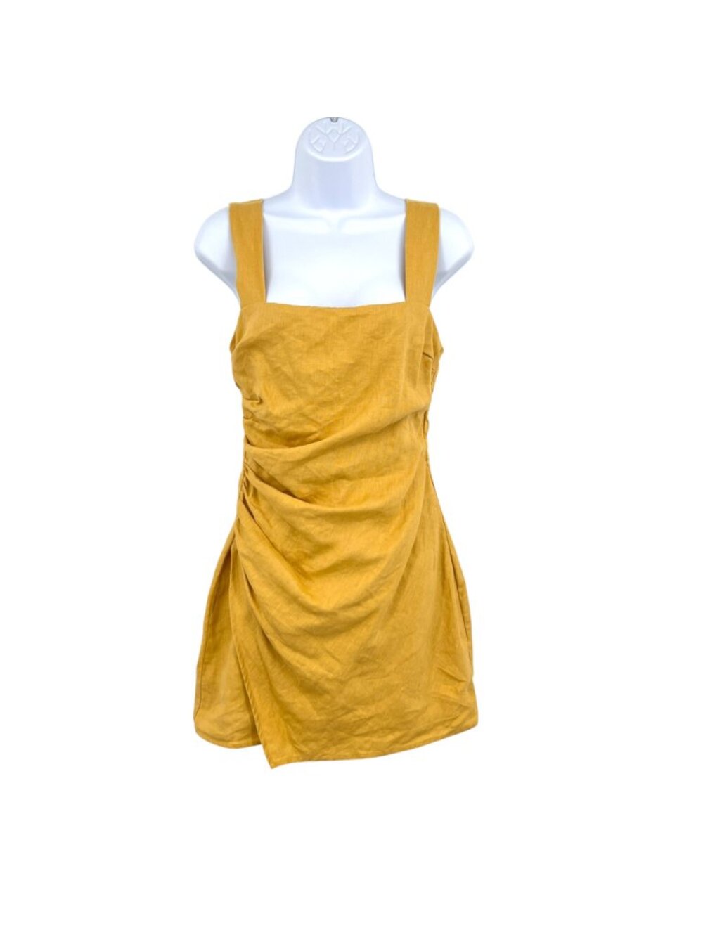 Reformation Kerrigan Linen Mini Dress Ruched Side Tuscan Sun Yellow Size 4